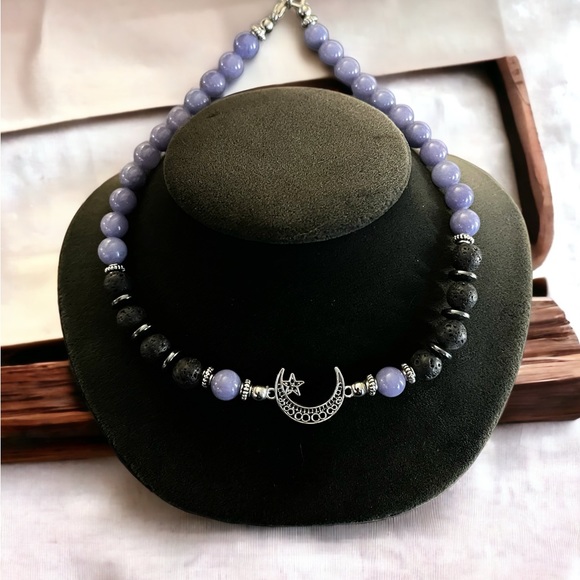 Handmade natural gemstones beads moon star boho adjustable choker necklace - Picture 2 of 9